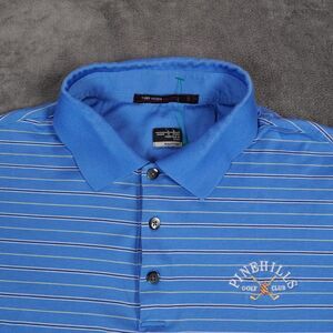 Nike Tiger Woods Collection Shirt Mens Large Blue Stripes Dri Fit Pin Hills Logo